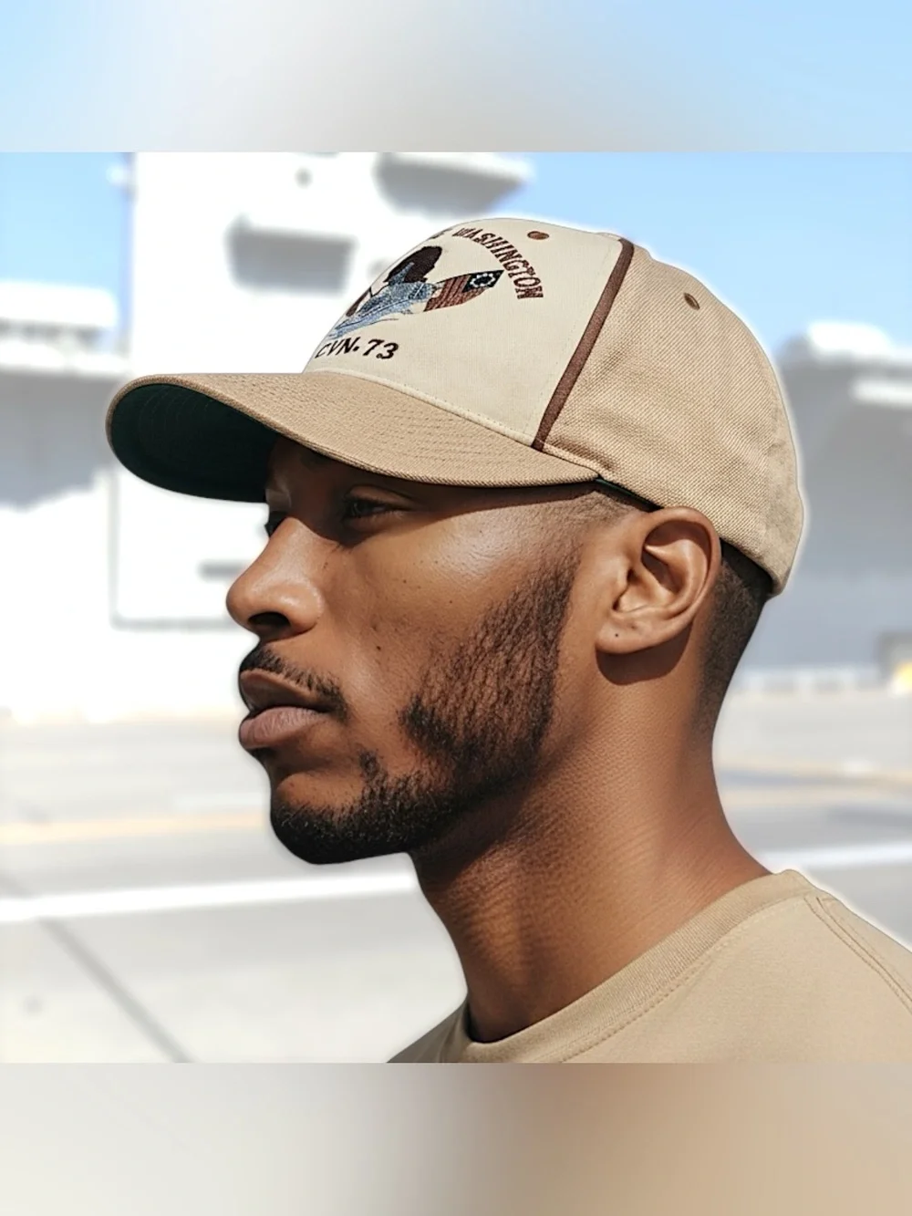US Navy Military USS George Washington Warship Baseball Hat Beige Brown Green OS